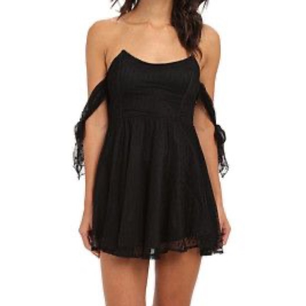 For love and lemons kiss me mini dress black with polka dot lace, rare pattern